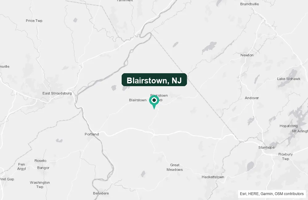 Map of Blairstown, New Jersey and the surrounding Warren County area service area
